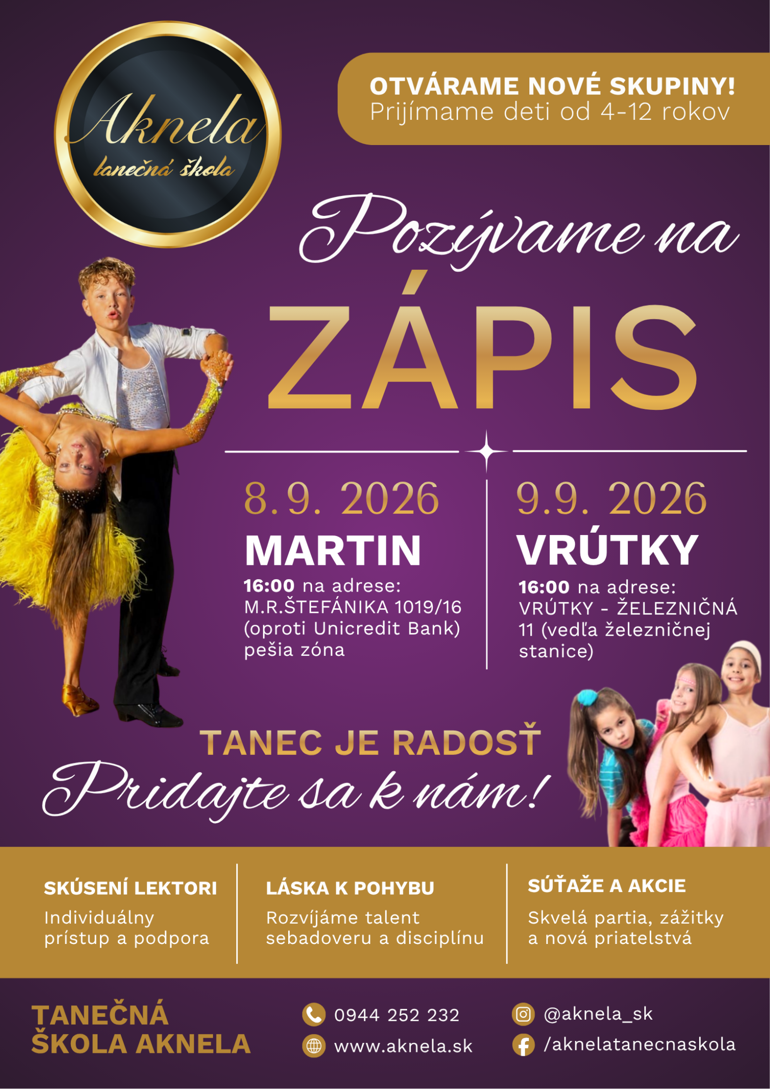 Tanečná škola Aknela Martin a Vrútky zápis 2026/2027